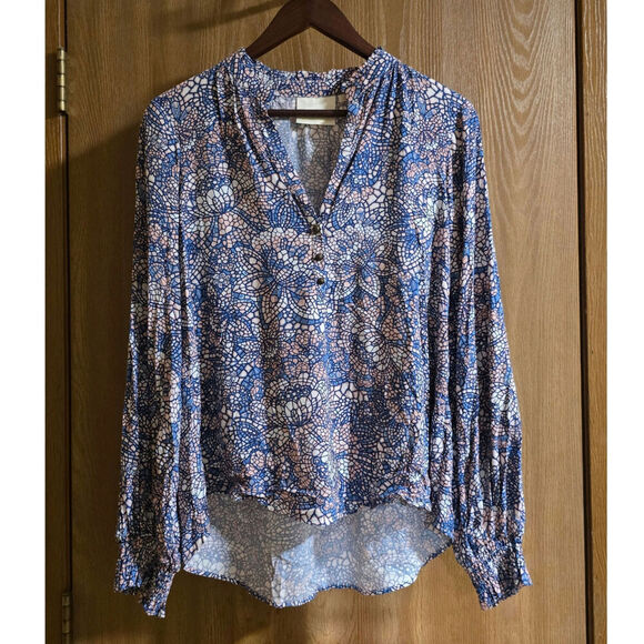 Anthropologie Maeve Colette Floral Motif Mosaic Ballon Sleeve Peasant Blouse Top - Picture 2 of 13